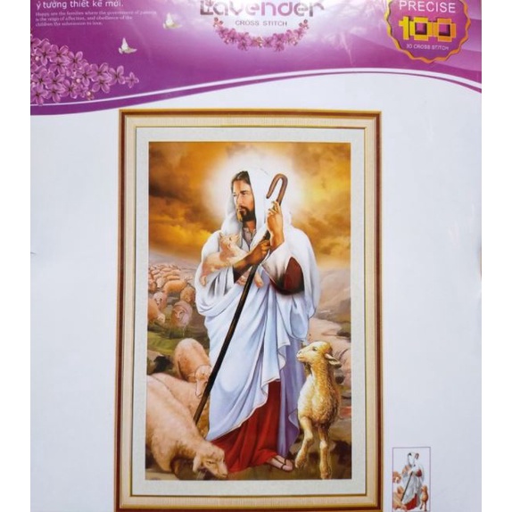 Tranh thêu chữ thập  Chúa Jesu chăn cừu LV3415