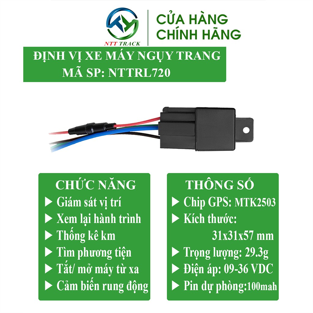 Định vị giám sát tắt máy chống trộm xe máy dạng rơ le siêu nhỏ NTTRL720 - NTT Track