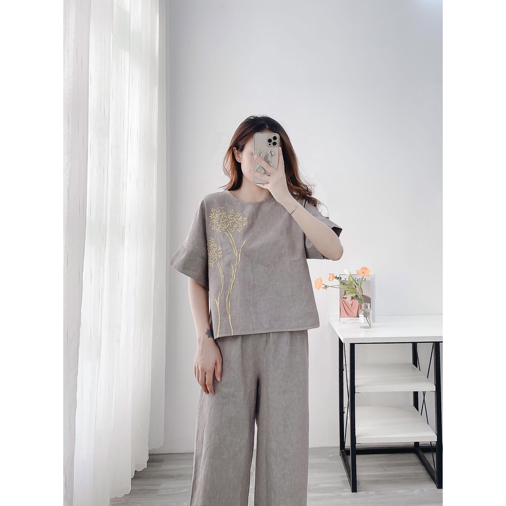 Set Đồ Bộ Trung Niên Linen Thêu Cao Cấp Sang Trọng Quý Phái Tặng Mẹ Swanlake - B10187LW01