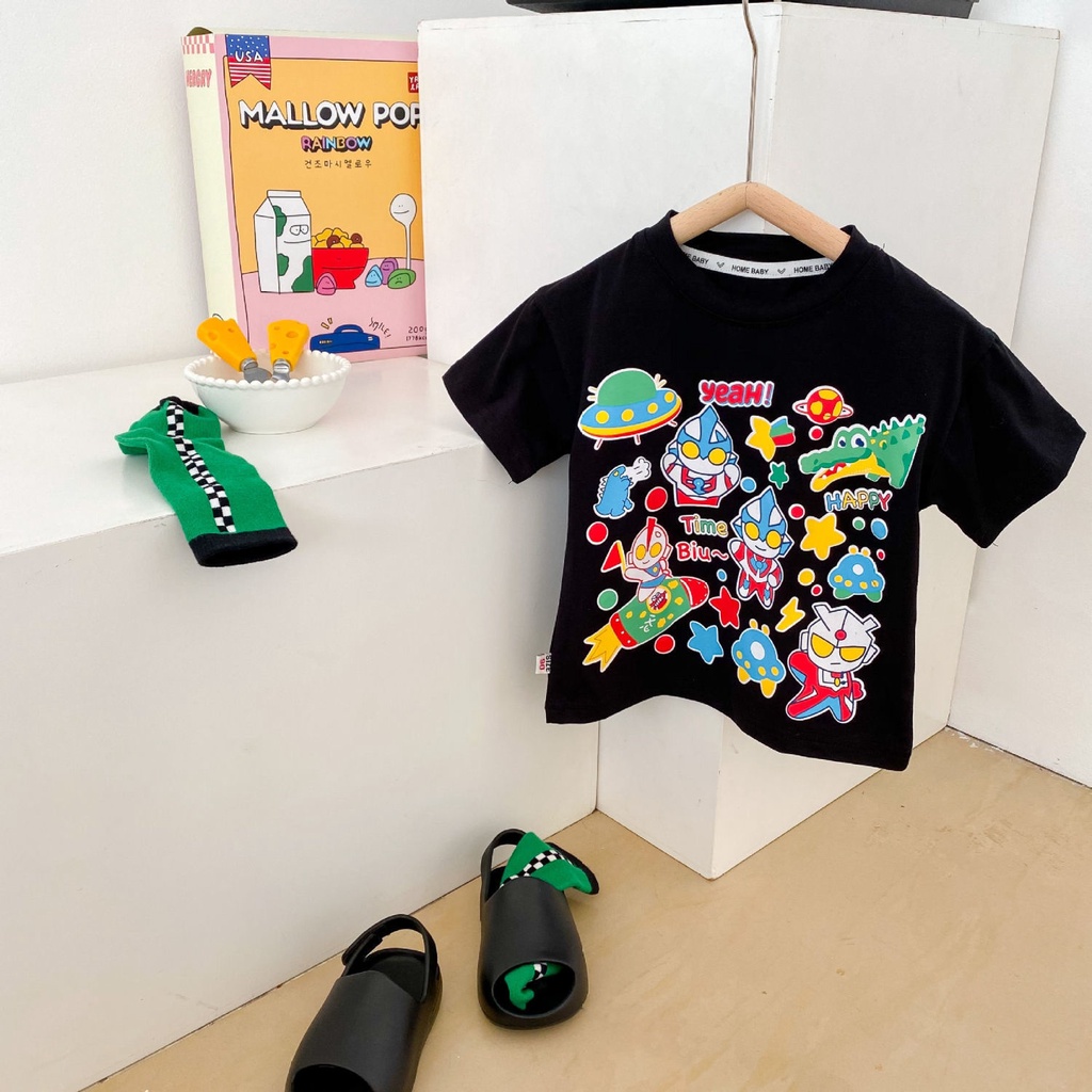 Áo Thun Cotton Tay Ngắn In Hoạt Hình Ultraman Dành Cho Bé Trai