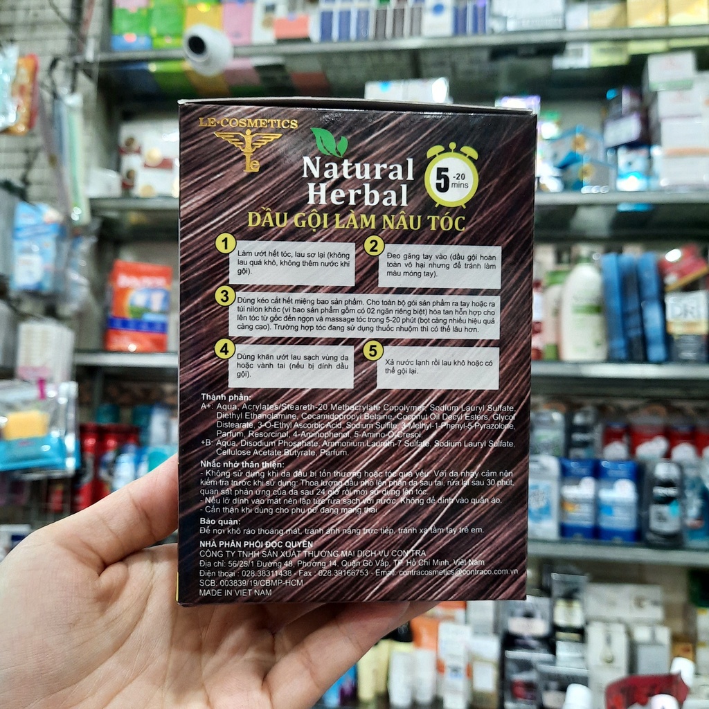 1 Hộp 10 gói dầu gội làm nâu tóc Natural Herbal (30ml/gói)