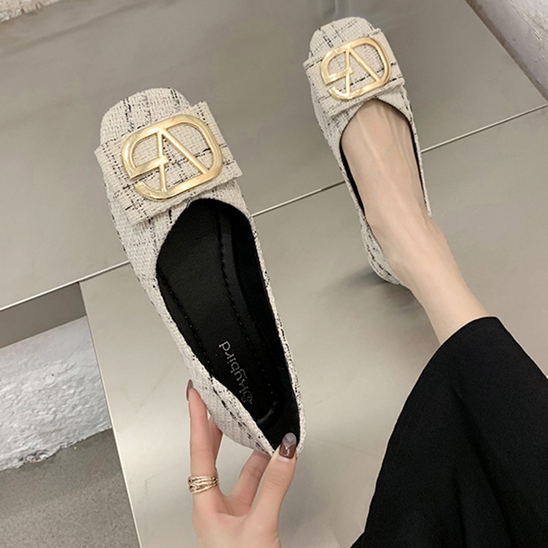 Giày búp bê IELGY mũi vuông đế bằng phong cách cổ điển thời trang cho nữ