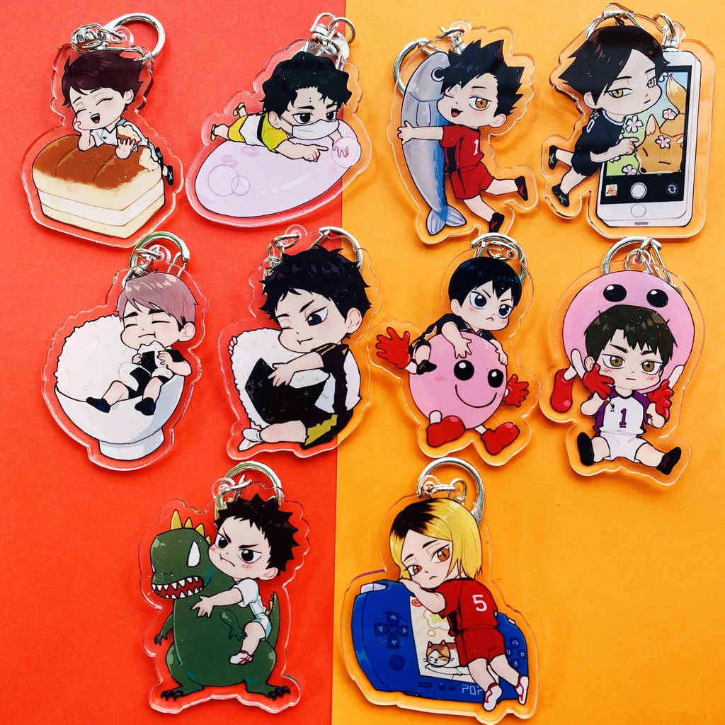 ( Mica trong acrylic) Móc khóa Haikyuu!! Vua bóng chuyền ver ôm đồ in hình anime chibi M02