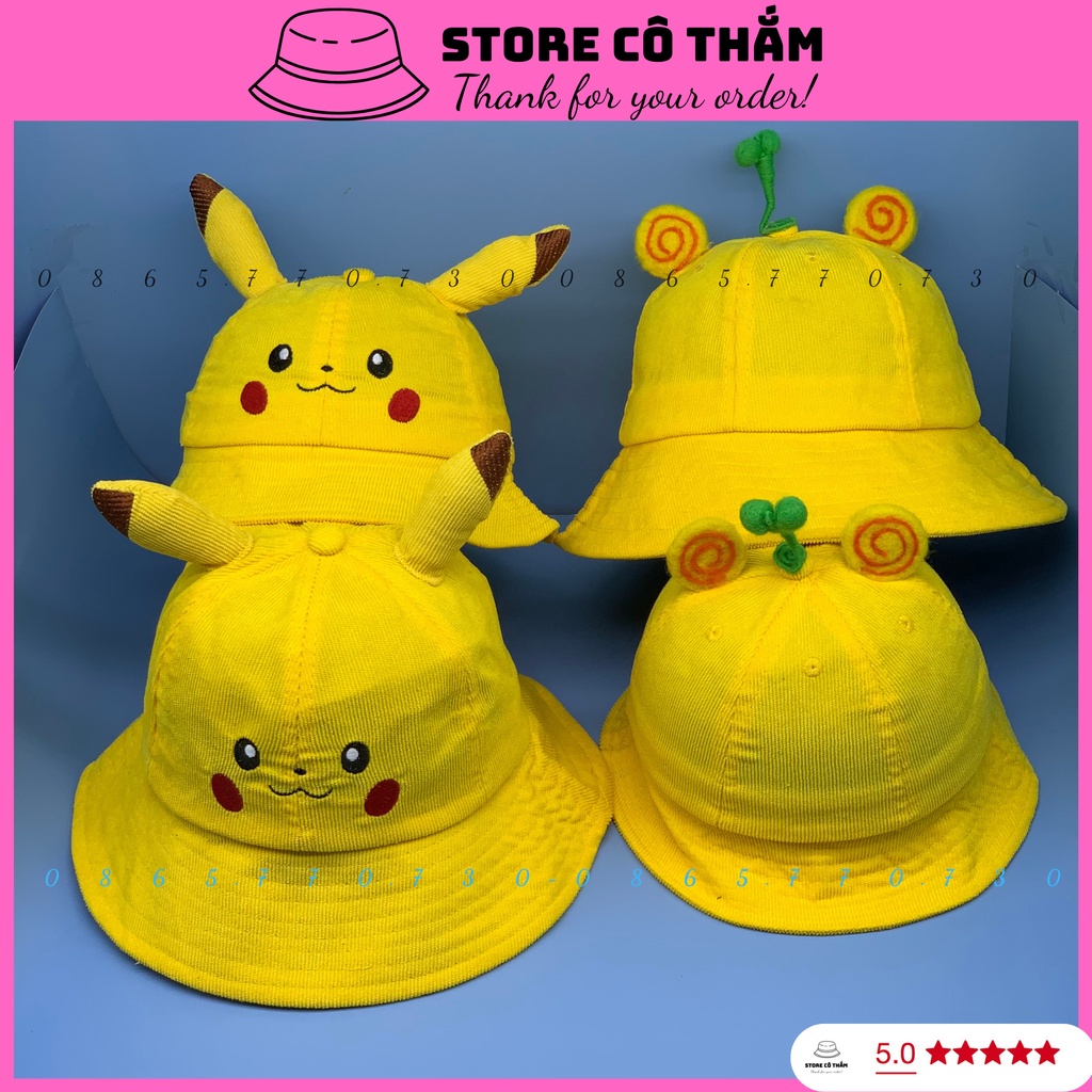 MŨ BUCKET MẦM CÂY, NÓN RỘNG VÀNH PIKACHU DÀNH CHO BÉ VÀ NGƯỜI LỚN CHẤT QC DÀY