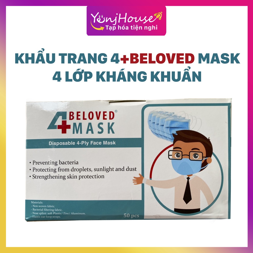 KHẨU TRANG Y TẾ 4 LỚP 4BELOVED MASK CAO CẤP KHÁNG KHUẨN, KHÁNG BỤI (HỘP 50 CÁI) - YENJHOUSE