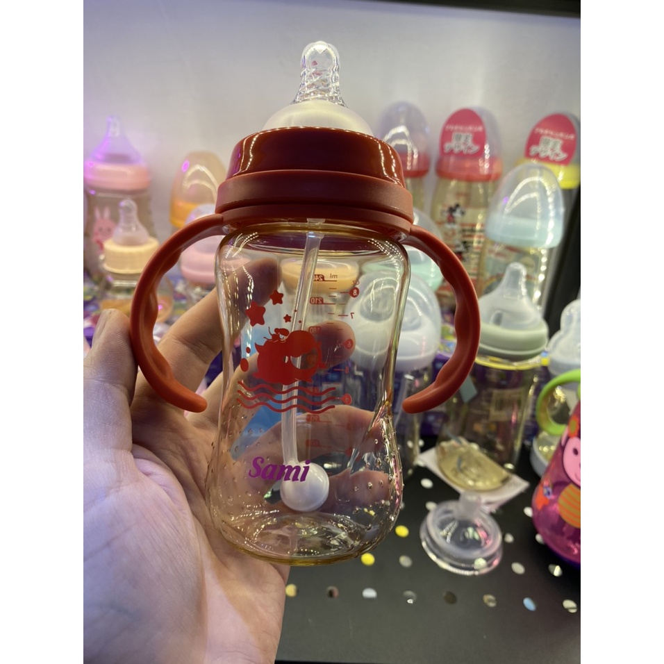 Bình sữa Sami Baby tặng kèm tay cầm và van chống sặc dung tích 240ml