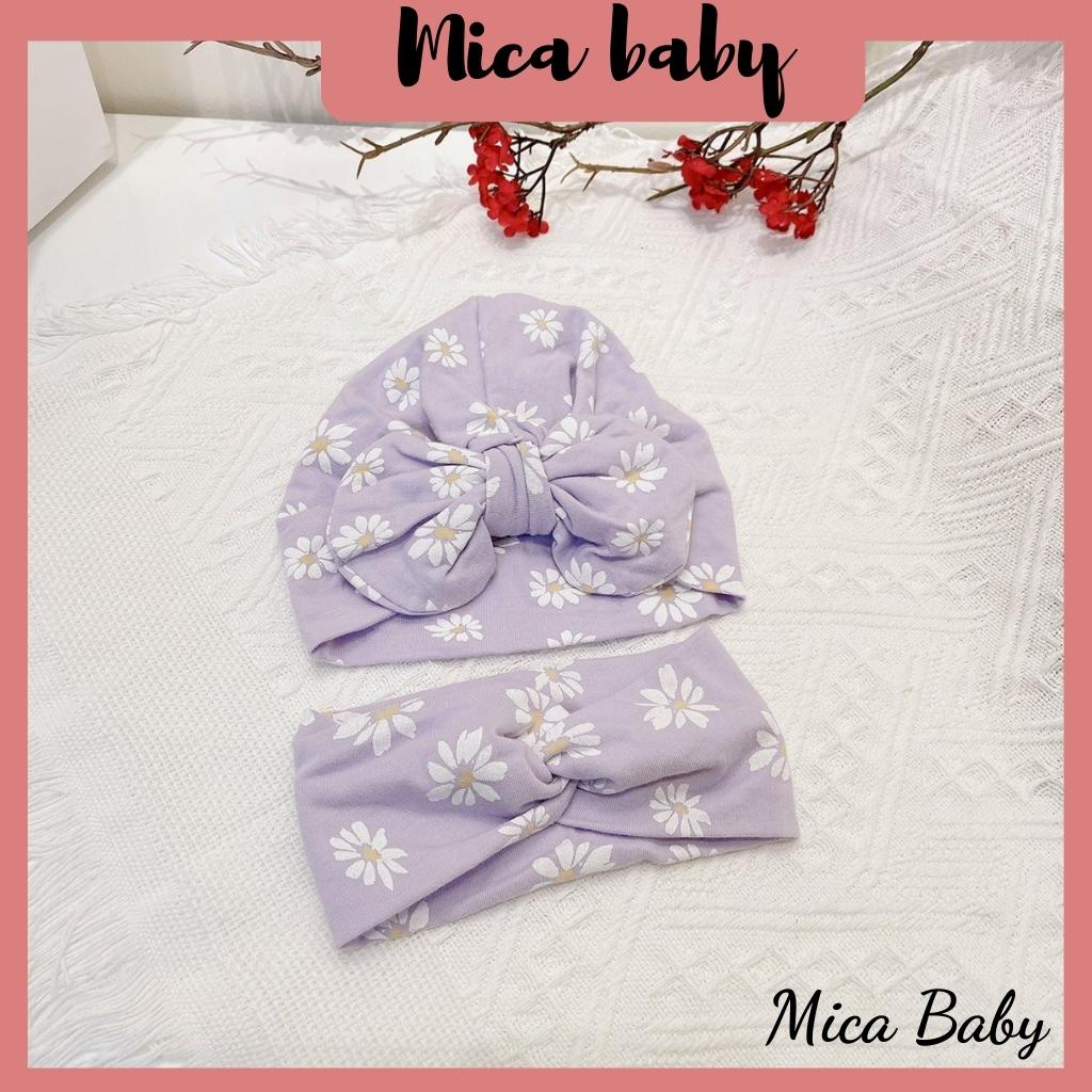 Mũ nón turban chất cotton thắt nơ hoa tím đáng yêu cho bé gái 6-10kg Mica baby MTB66