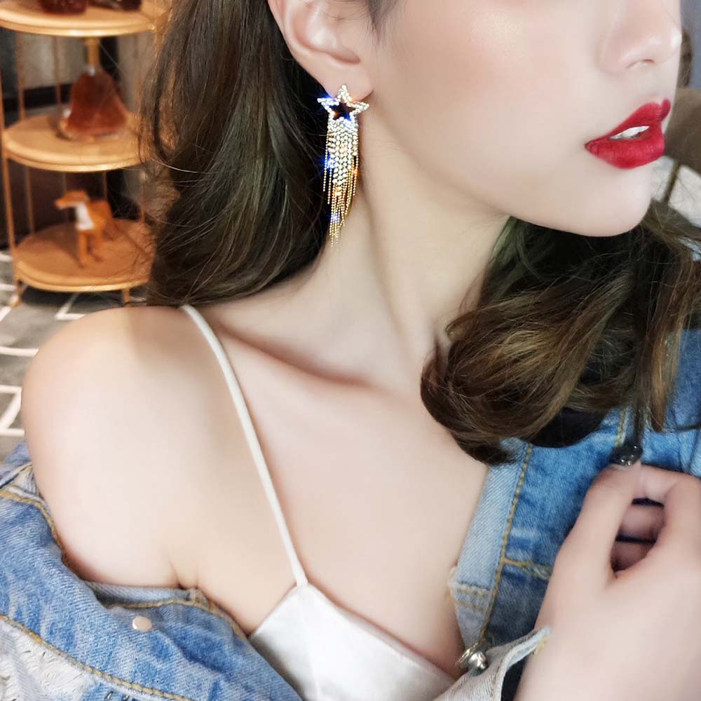 Khuyên Tai Hình Ngôi Sao Phối Tua Rua Xinh Xắn