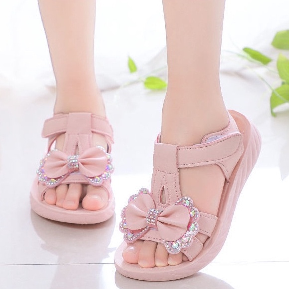 Sandal đính nơ dễ thương cho bé gái từ 3 đến 14 tuổi SS26