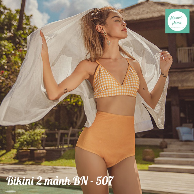 Đồ Bơi Nữ/ Bikini Nữ 2 Mảnh Đẹp, Họa Tiết Sọc Kẻ, Quần Cạp Cao Mã BN - 507