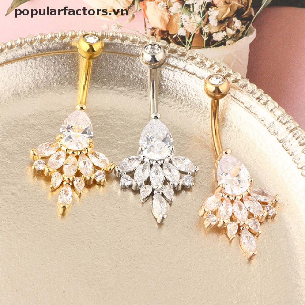 Khuyên rốn thép không gỉ đính đá zircon thời trang cho nữ