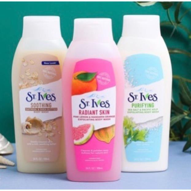 Sữa tắm ST.Ives muối biển,yến mạch bơ, cam chanh, hoa hồng và lô hôi 650ml