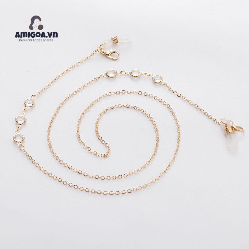 Dây Đeo Mắt Kính Đính Đá Kim Loại Chống Thất Lạc Có Thể Điều Chỉnh