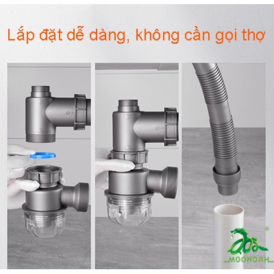 Bộ xiphong thoát nước chậu bếp cao cấp ống thoát to, ngăn mùi