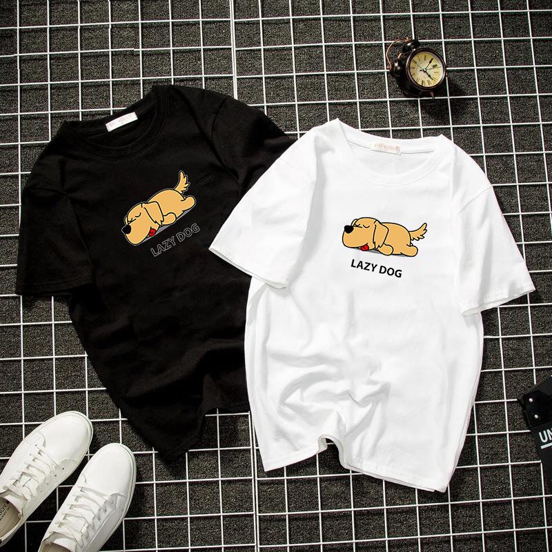 Áo thun unisex form rộng in lazy dog vải dày mịn 2019T1159