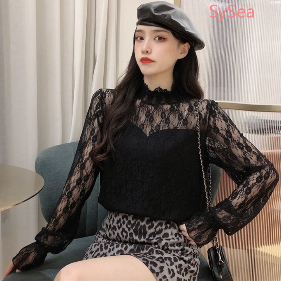 Áo nhung dài tay phối ren thời trang cho nữ