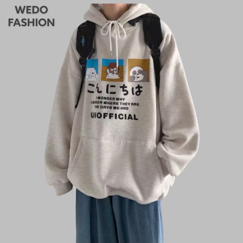 Áo Hoodie nam nữ in chữ KONNICHIWA, vải nỉ mềm mịn phối nón phong cách cá tính