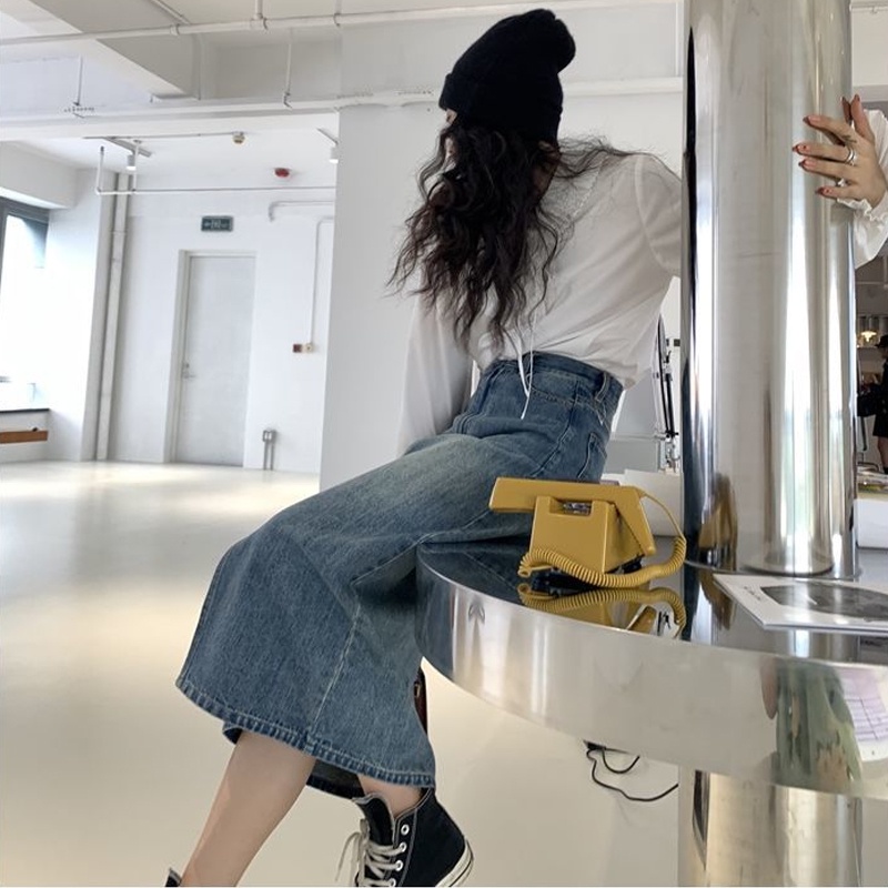 IMAODOU Chân váy jean dài lưng cao vừa dáng ôm thời trang mùa thu 2023 cho nữ