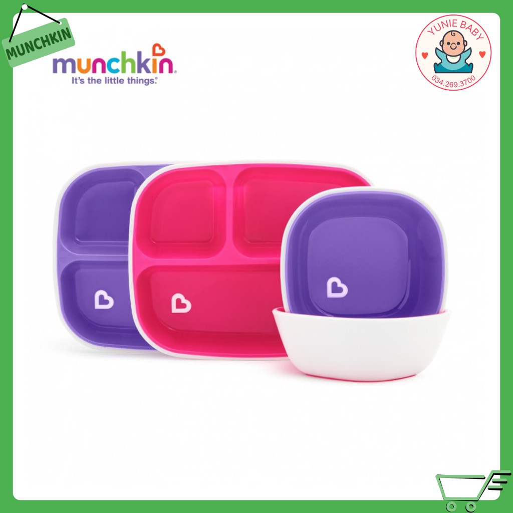 [CHÍNH HÃNG][Tách lẻ] BỘ 2 ĐĨA - BÁT CHIA NGĂN CHỐNG TRƯỢT MUNCHKIN