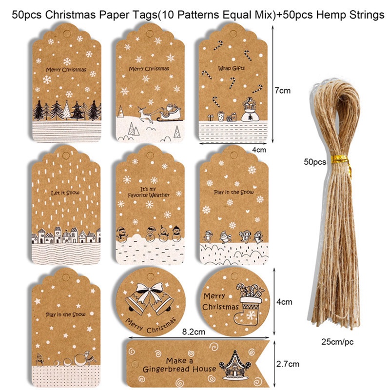 Set 50 Thẻ Tag Giấy Trang Trí Giáng Sinh