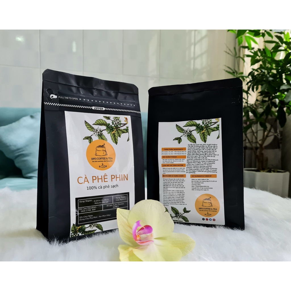 Cà phê nguyên chất 100% vị đậm đà pha phin (20% Arabica Cầu Đất & 80% Robusta Bảo Lộc) gói 250g từ 1893 Coffee & Tea