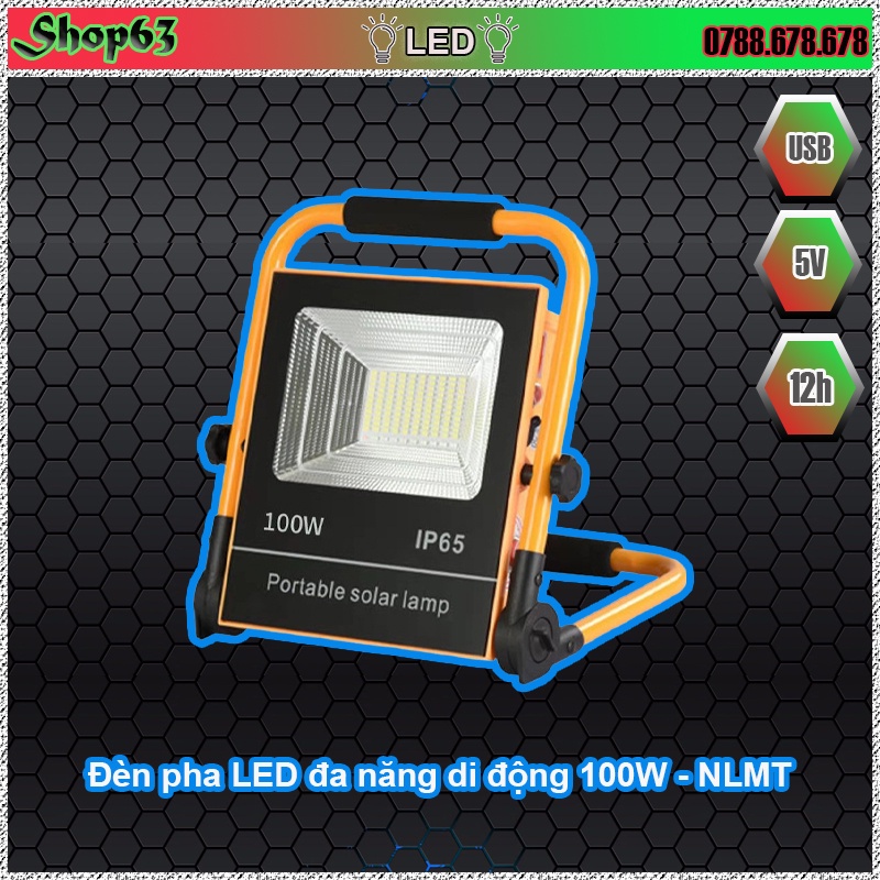 Đèn pha LED di động 100W - đèn công trình cầm tay đa năng - tích hợp đèn khẩn cấp (sạc bằng NLMT hoặc điện 220V)
