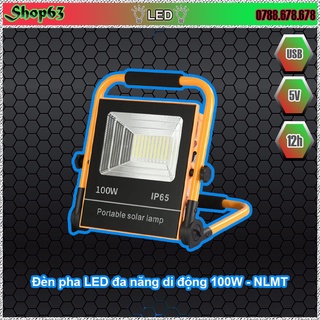 Đèn pha LED di động 100W - đèn công trình cầm tay đa năng - tích hợp đèn khẩn cấp (sạc bằng NLMT hoặc điện 220V)