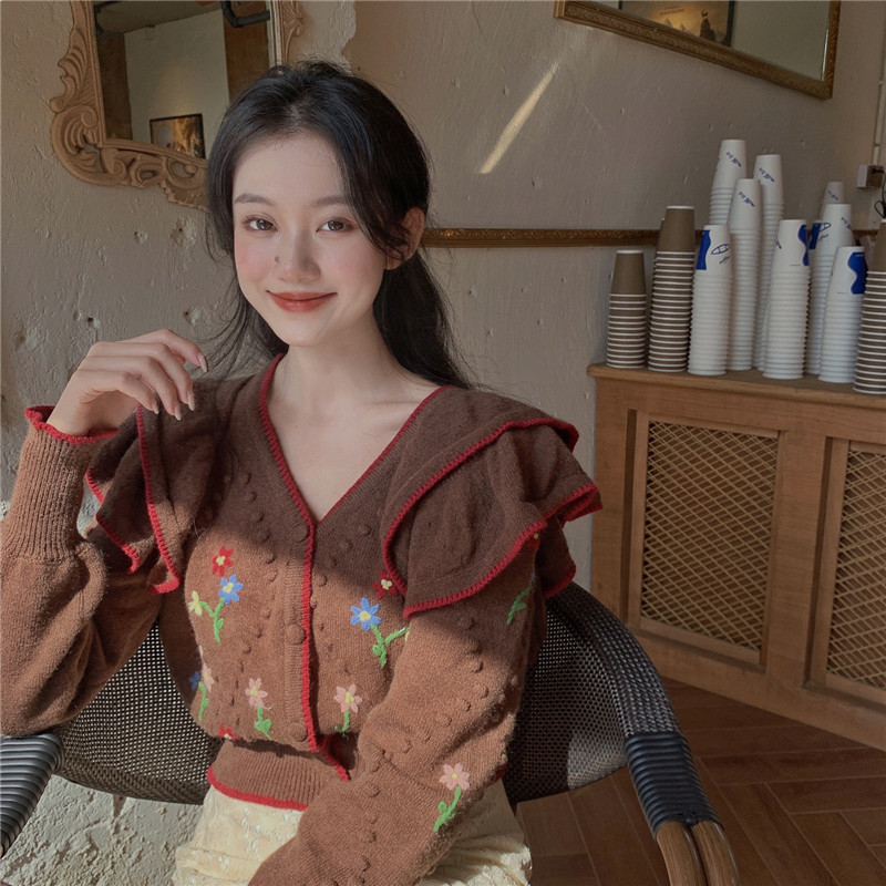 Áo Sweater Cổ Lá Sen In Hoa Kiểu Hàn Quốc Thời Trang 2020 Cho Bé Gái