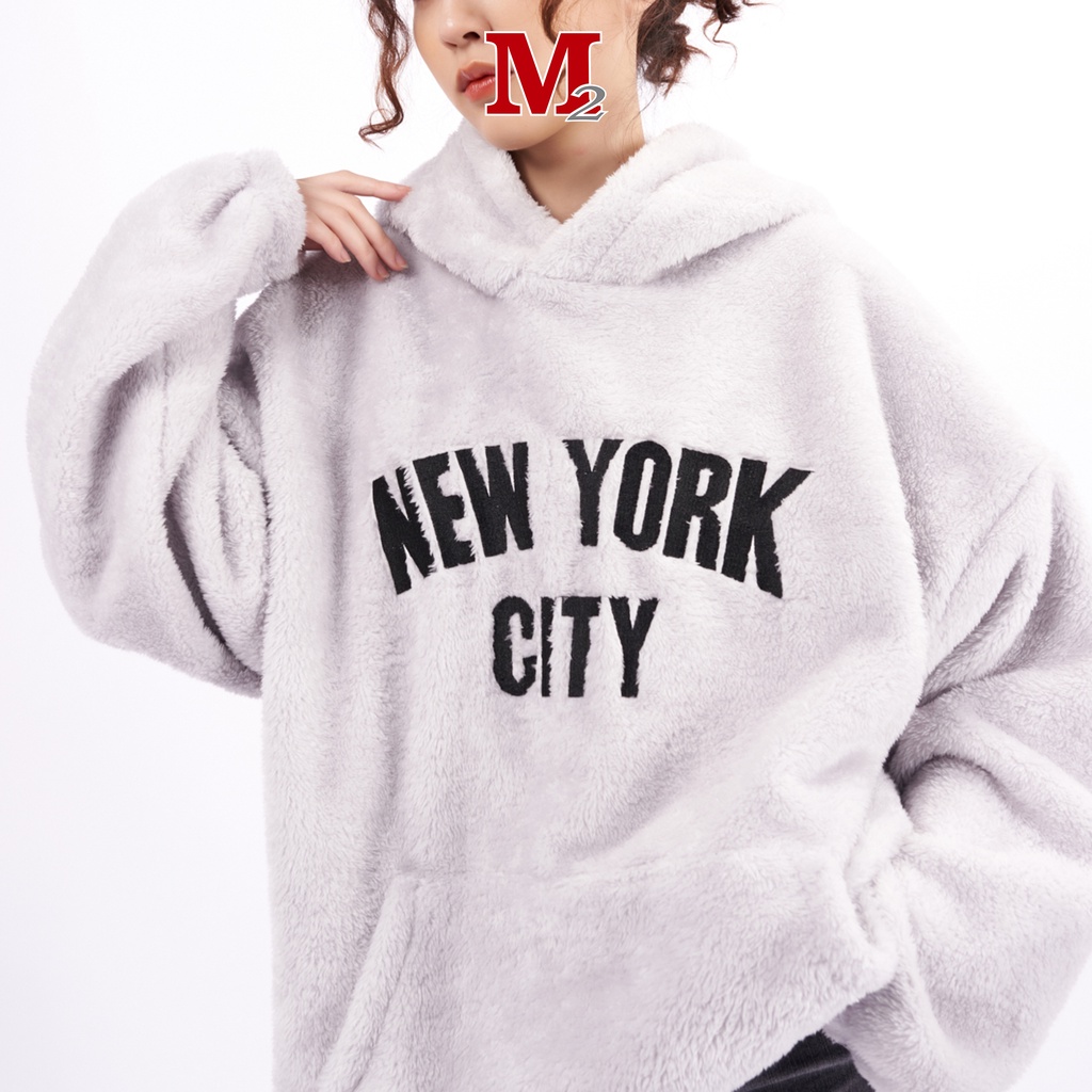 Áo hoodie unisex có mũ lông thêu New York City K0030566 Thời trang M2 | BigBuy360 - bigbuy360.vn