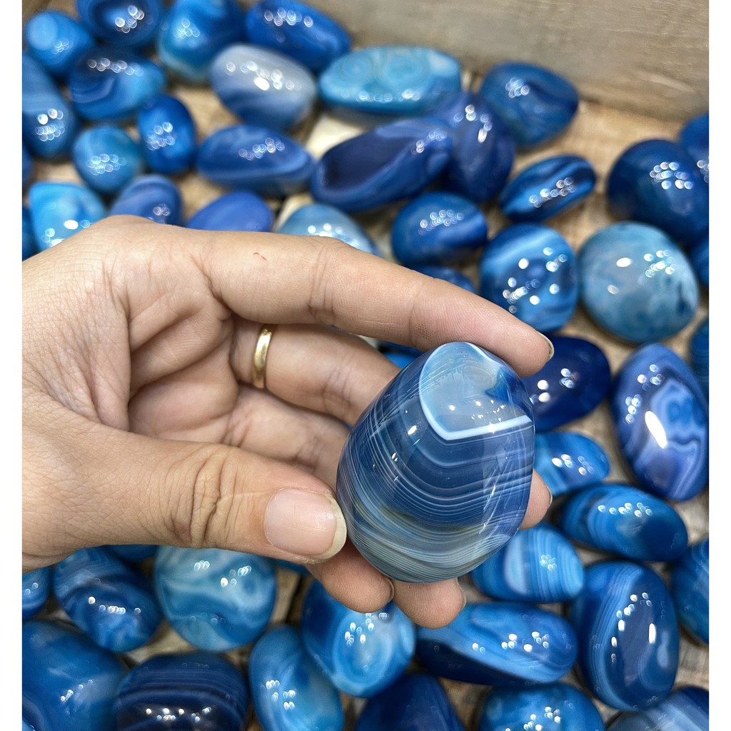 Blue Agate Palm  - Ma nao xanh dương - Đá thanh tẩy - Sưu tầm