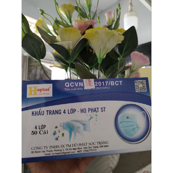 Khẩu Trang Y Tế 4 Lớp Hồ Phát Kháng Khuẩn -Hộp 50 Cái