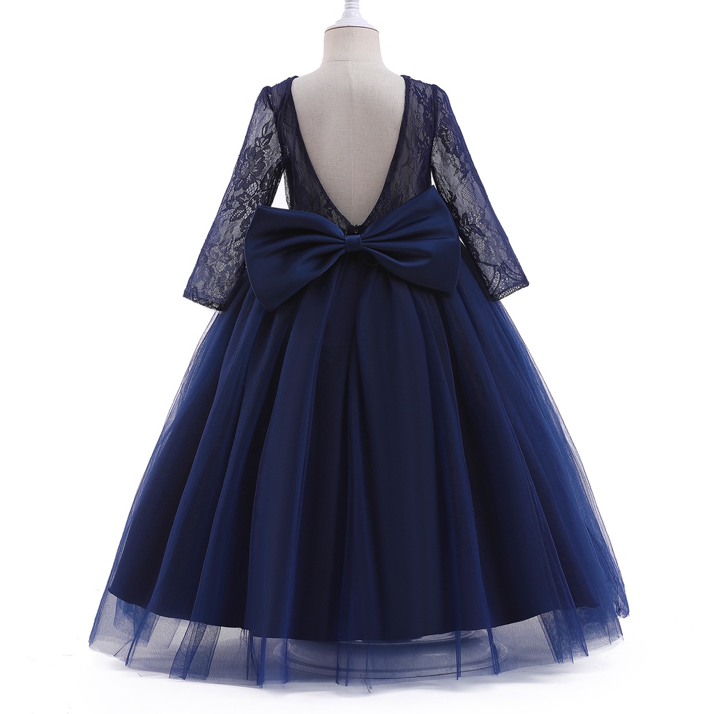 Đầm Phù Dâu Dự Tiệc Hở Lưng Phối Ren Thanh Lịch Cho Bé Gái