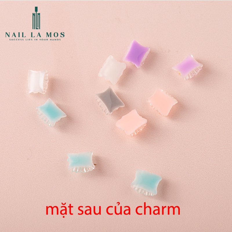 Set 20 charm nơ nhún - Charm nơ nhựa ánh cầu vồng đính hạt ngọc trai giả nhựa phong cách Hàn Nhật