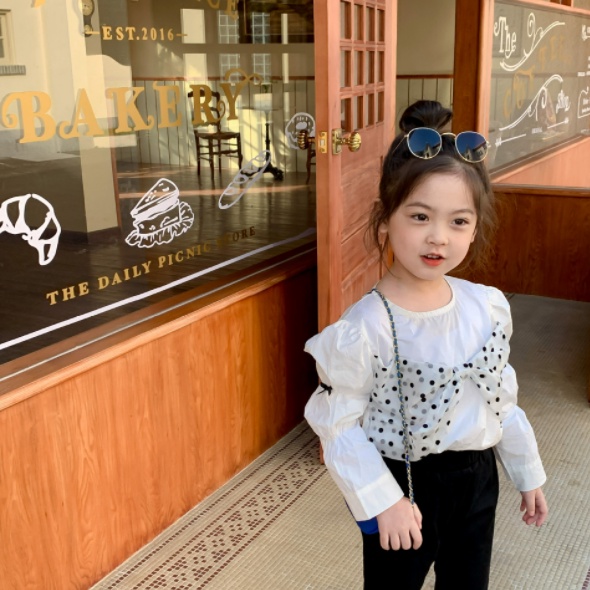 Áo sơ mi dài tay mix nơ cho bé A684