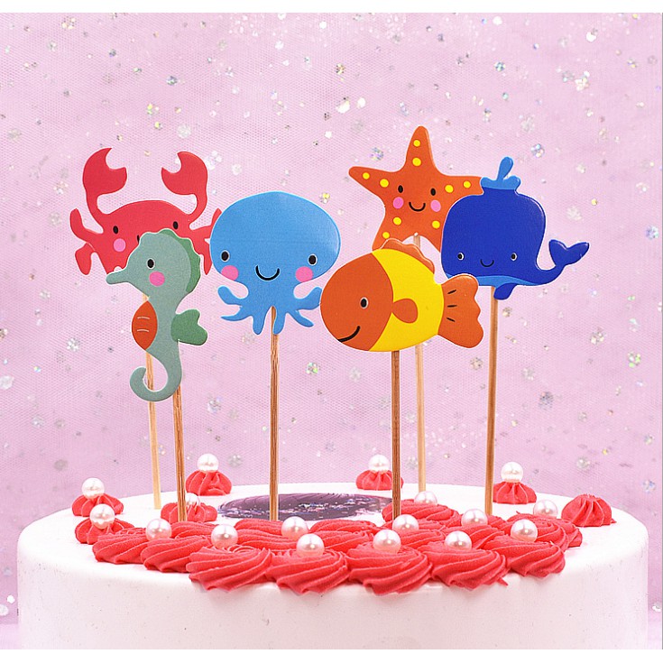 Bộ 6 hình cắm động vật biển, hoàng tử ếch trang trí bánh sinh nhật