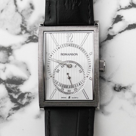 Đồng hồ Romanson Classic Watch DL5146NMWWH nam máy Thụy Sĩ mặt chữ nhật kính chống xước dây da cao cấp chính hãng