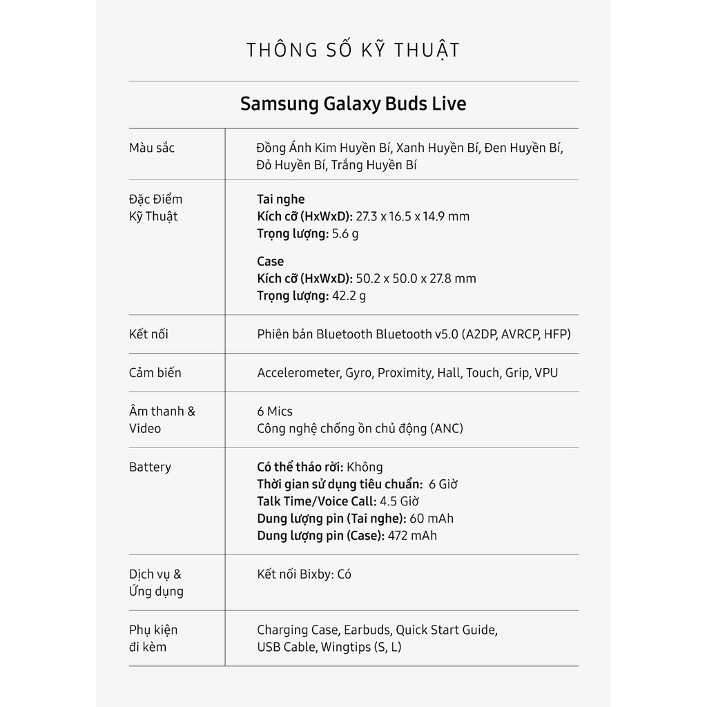 Tai Nghe Bluetooth True Wireless Samsung Galaxy Buds Live