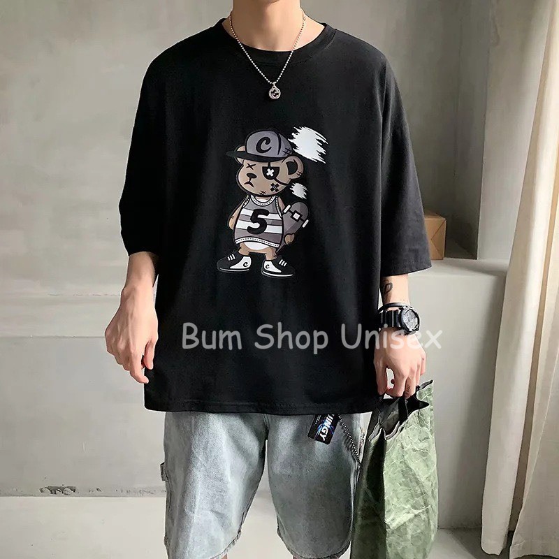 Áo Phông Tay Lỡ Nam Form Rộng - TTL707 Gấu Mặt Ngầu - Chất Cotton Mềm Mát - Oversize < 75kg - 3 Màu Cực Đẹp | BigBuy360 - bigbuy360.vn