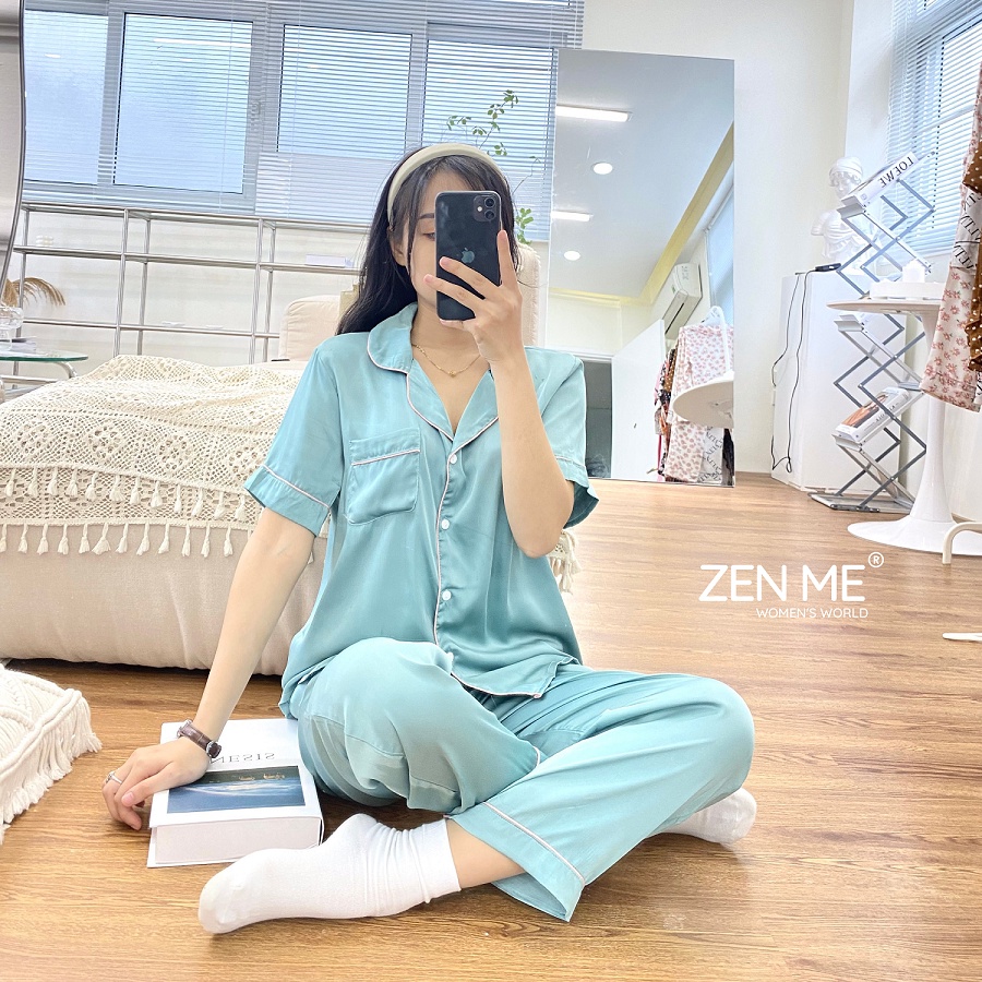 Bộ đồ ngủ lụa cộc tay Zen Me phong cách pijama nữ lụa Latin cao cấp PJD0322