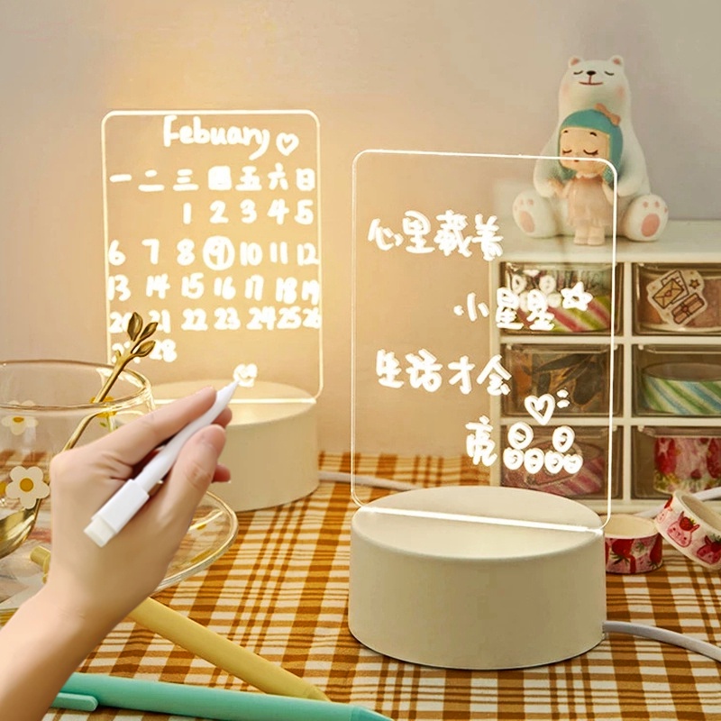1 Bảng Ghi Chú Gắn Đèn Led Ban Đêm Trong Suốt Kèm Bút Viết DIY