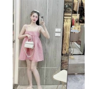 Đầm váy nữ dự tiệc 2 dây trẻ trung họa tiết xô hột, tôn dáng dạo phố đi chơi