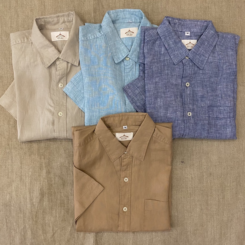 Áo Sơ Mi Nam Linen Tưng Tay Ngắn 1 Túi