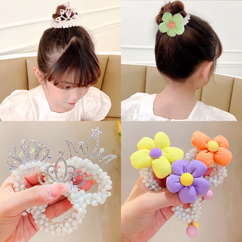 Dây Buộc Tóc Hình Vương Miện Đính Ngọc Trai Nhân Tạo Thời Trang