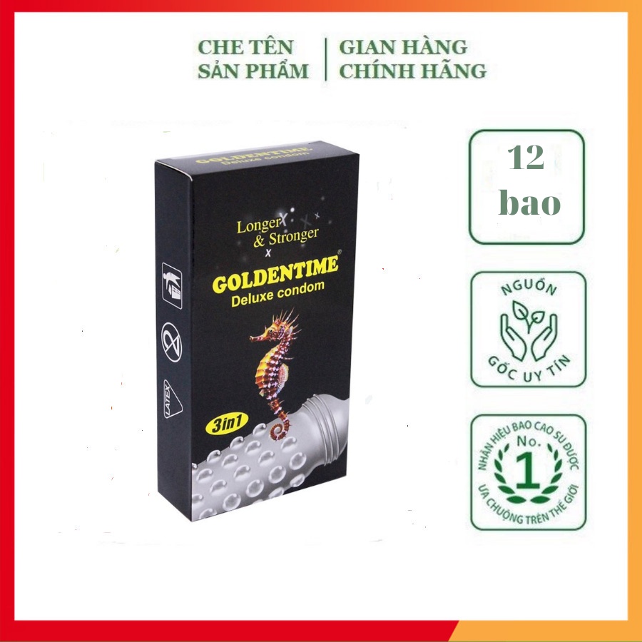 Combo 2 hộp bao cao su gai bi Golden Time cao cấp, bao cao su gân gai, ba con sâu