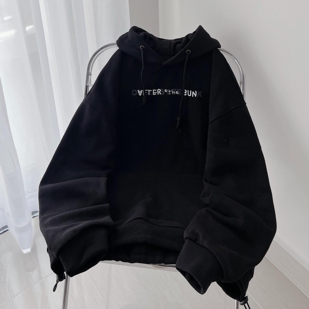 Áo Hoodie After Lưng Chữ Unisex Nỉ form rộng tay bồng màu XANH | ĐEN mũ 2 lớp kiểu hàn quốc