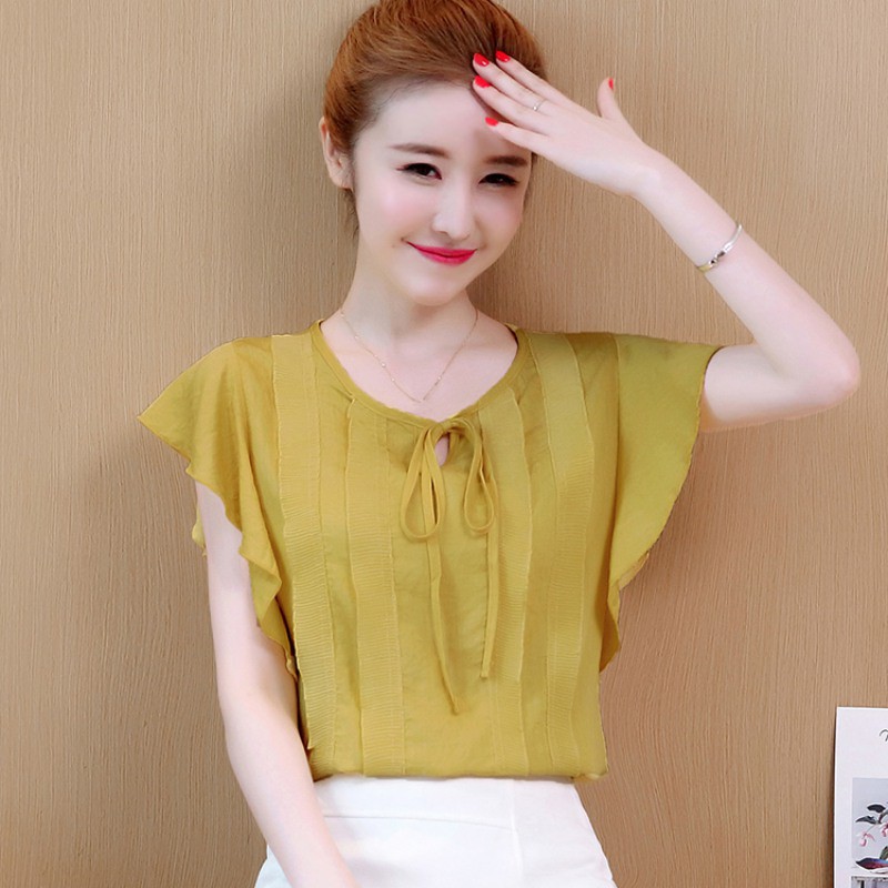 Áo kiểu chiffon trễ vai màu trơn thời trang nữ tính