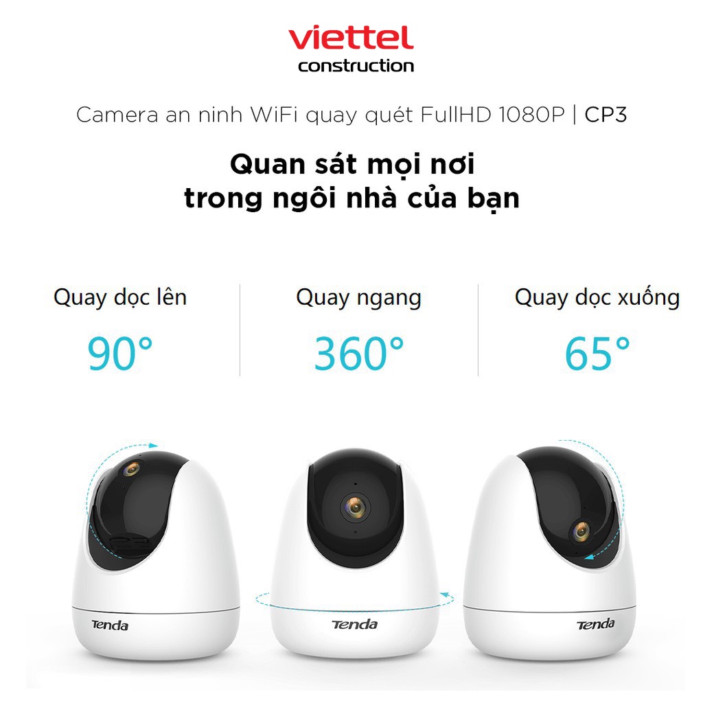 Camera IP Wifi Tenda CP3 Độ phân giải 1080P xoay 360°