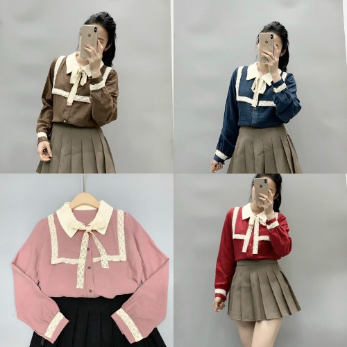 Áo sơ mi nữ dài tay 🌺 FREESHIP 🌺 Sơ mi công sở phối nơ cổ xinh xắn - Chất vải thun tăm mềm mịn, nhẹ mát - LỖI 1 ĐỔI 1