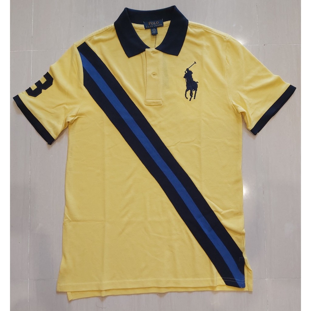Áo thun polo nam Polo Ralph Lauren cotton tay ngắn màu vàng hiệu Ralph Lauren size L hàng hiệu mỹ chính hãng