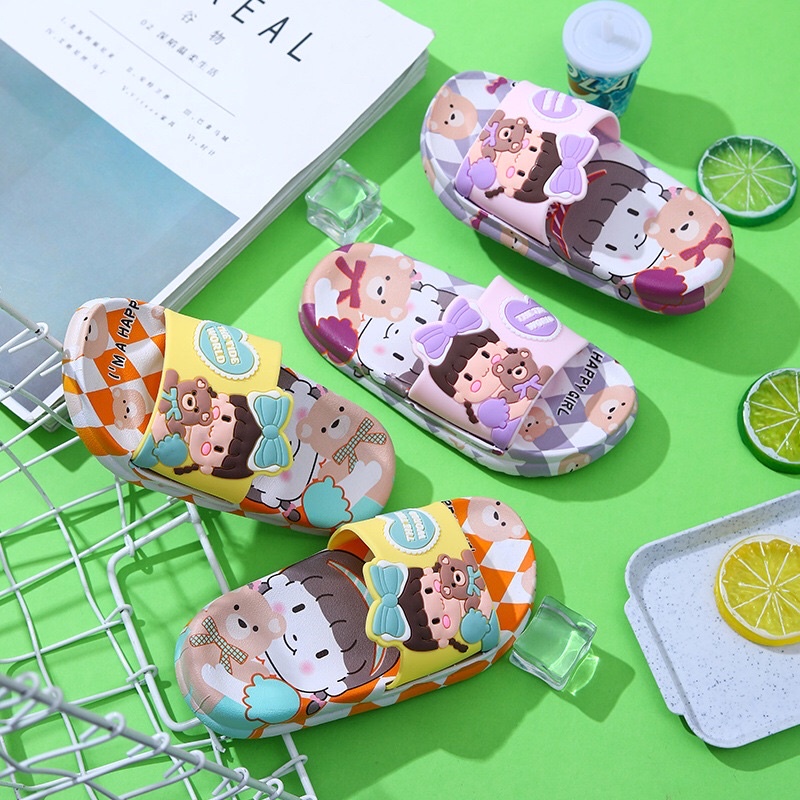 Dép lê quai ngang trẻ em Em Bé Gấu Bông hoạ tiết xinh yêu cho bé trai bé gái mã DLC5